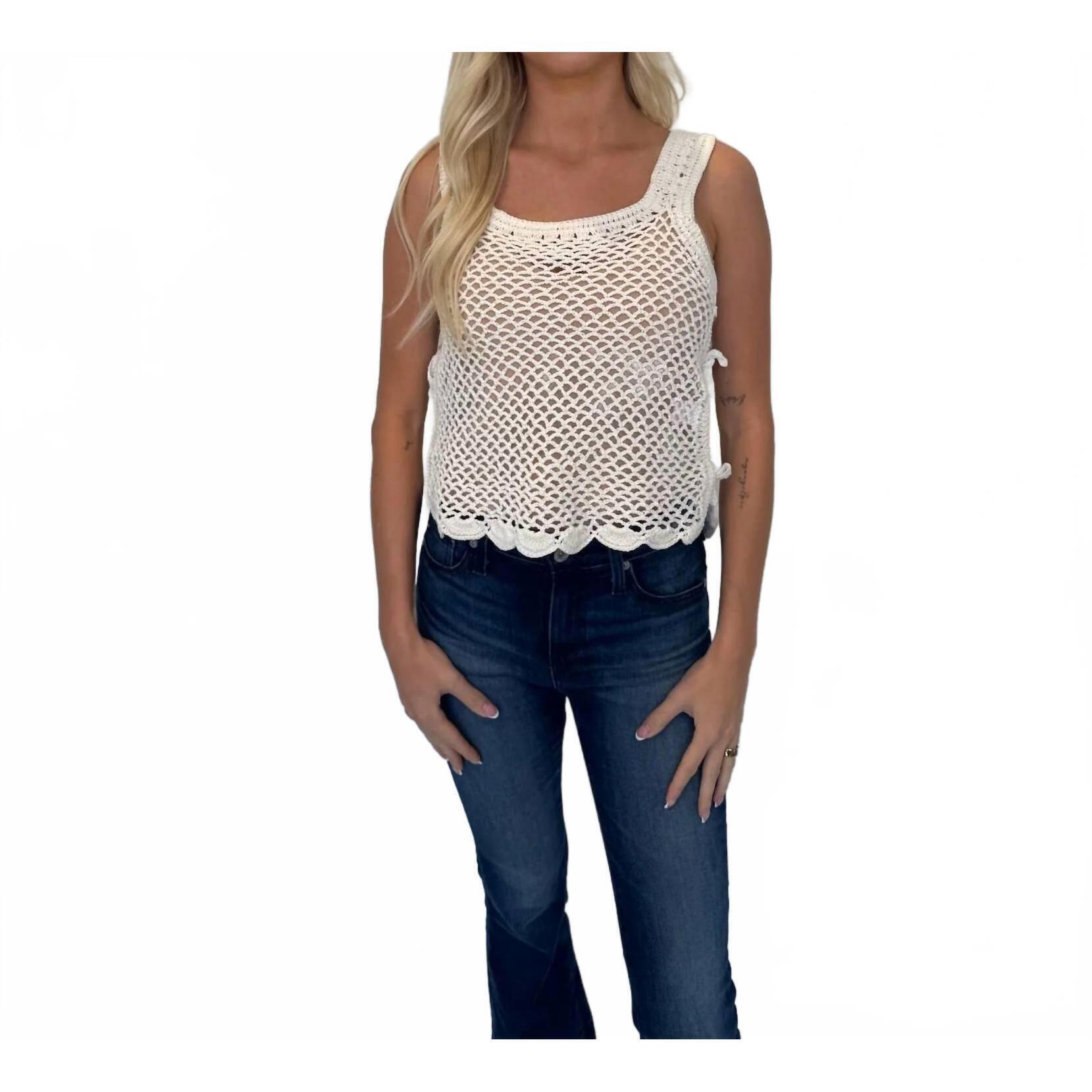 New Romi The Brand Azure Crochet Tank Top With Tie In White